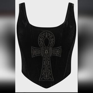Killstar Black Crop Top with Silver Ankh Design